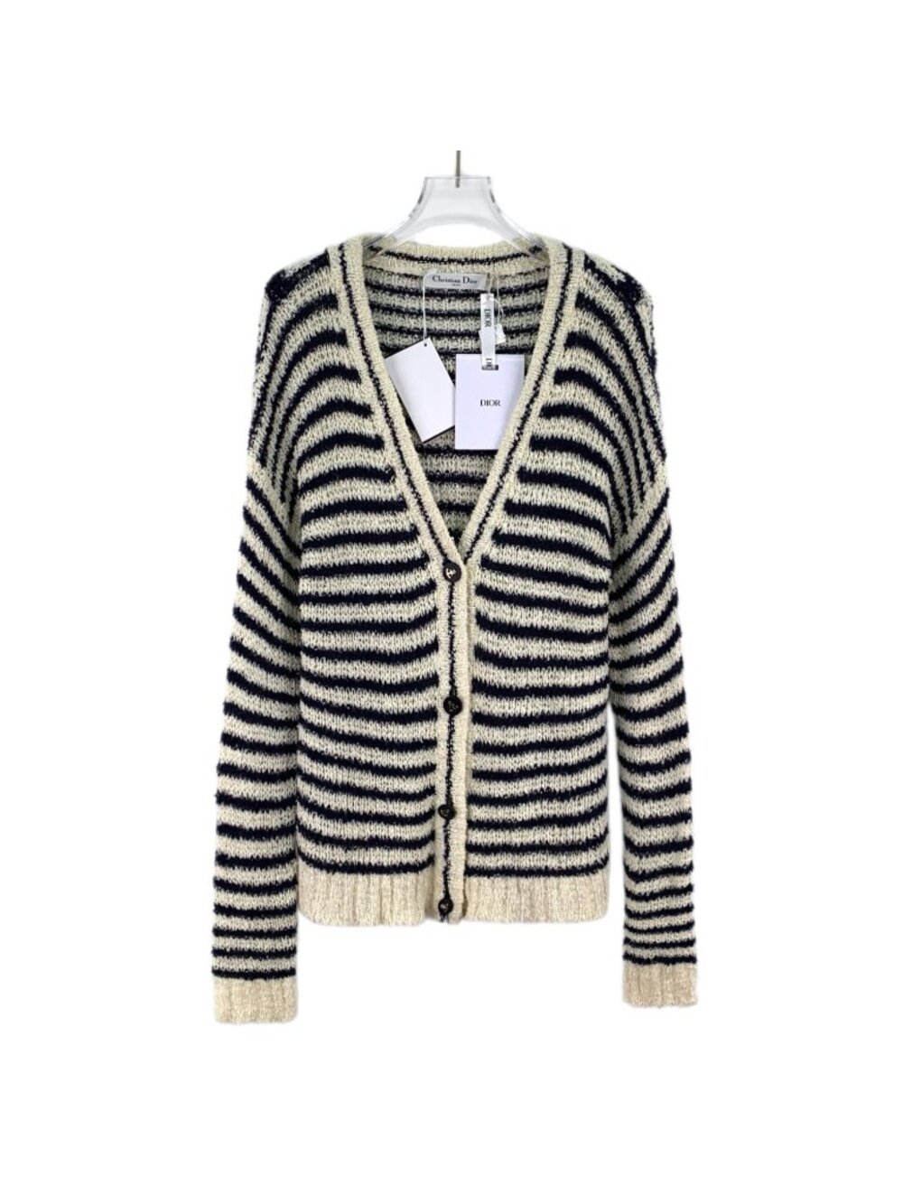 Dior Color-Block Striped Wool V-Neck Button-Front Knit Cardigan